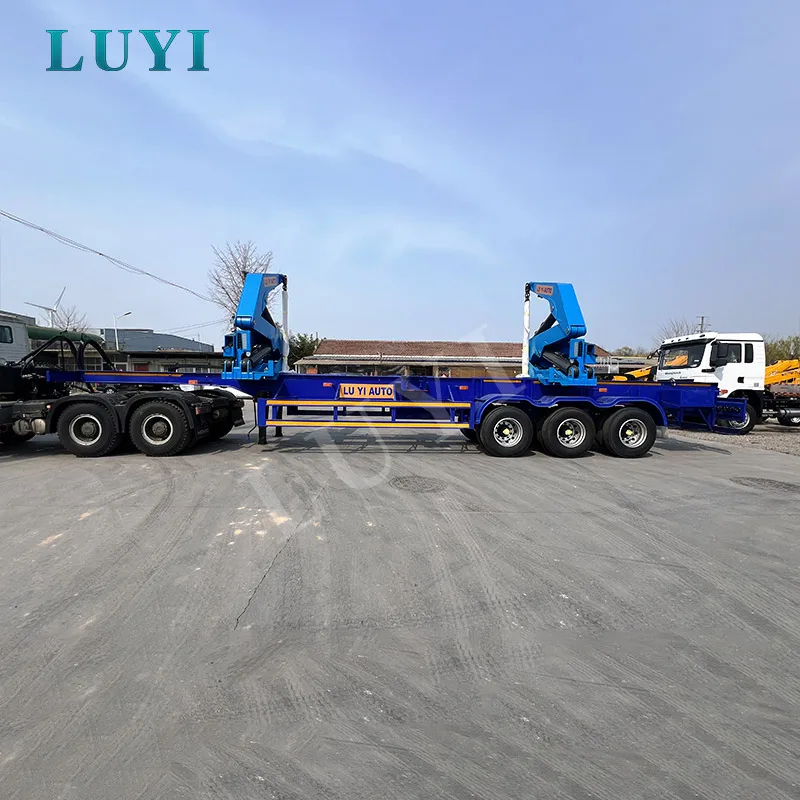 3-axis blue side-loading semi-trailer for transporting construction materials